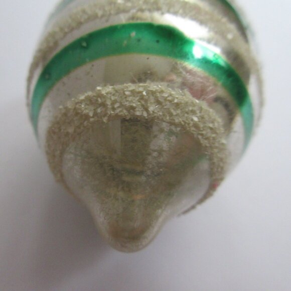 Shiny Brite Glass Christmas Ornament Teardrop & Round Mica Green Striped Vintage - Picture 4 of 12